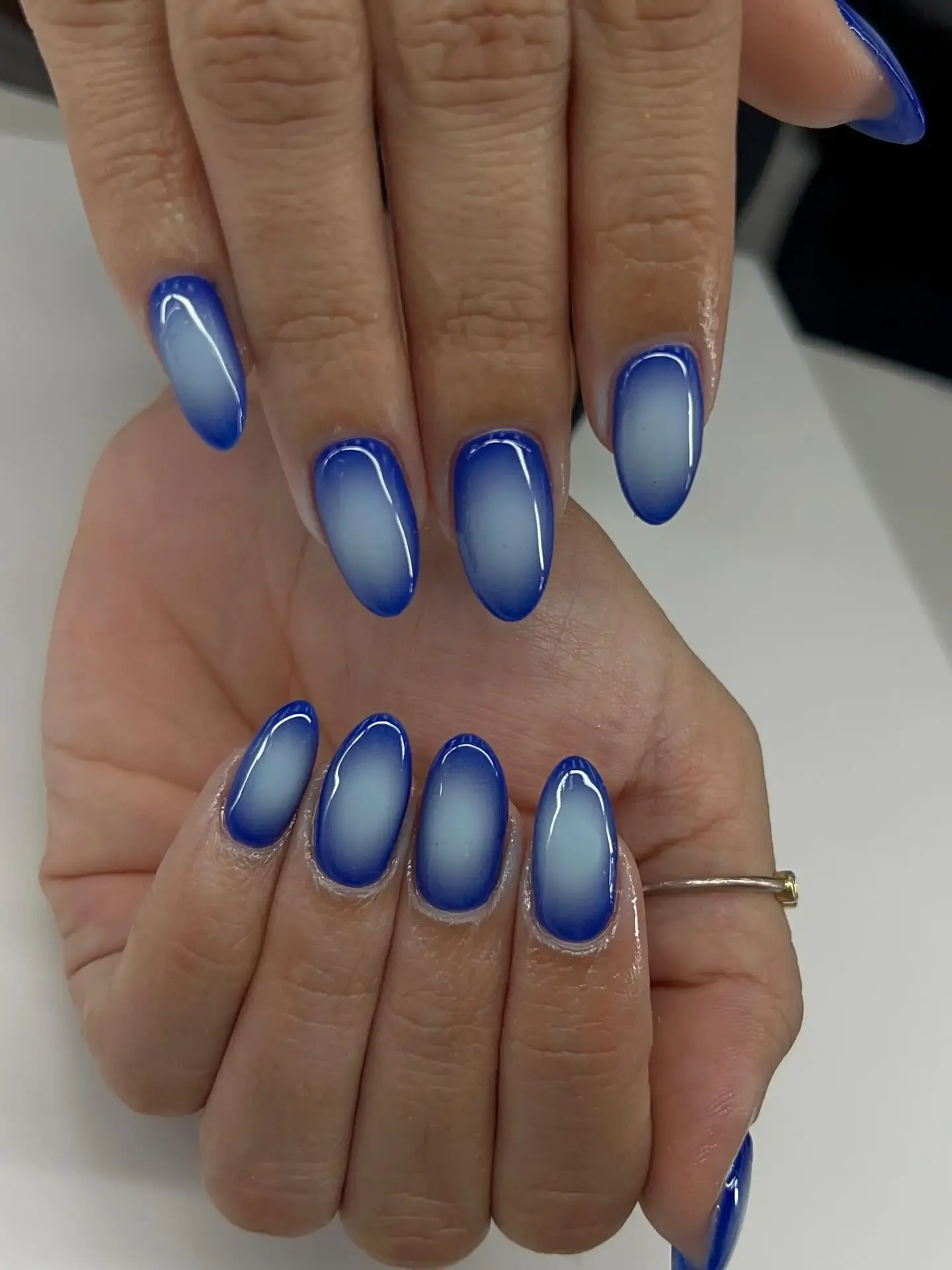 Gel-X blue oval nails at A-List Nails Orlando FL